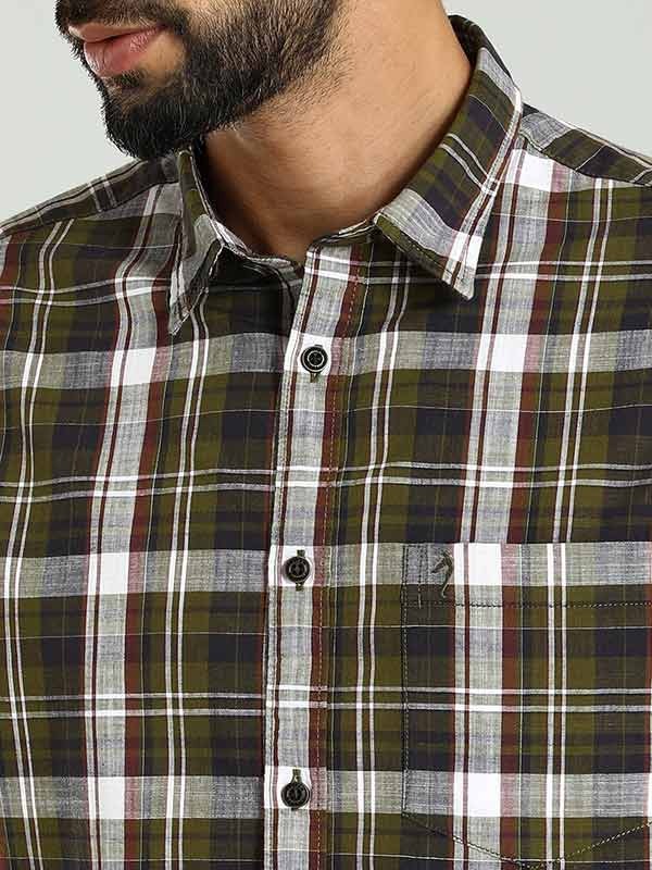 Indian Terrain Men's Regular Fit Full Sleeve Checkered Green Shirt
